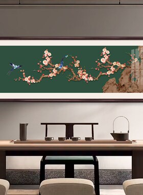 喜上枝头客厅装饰画新中式高级感沙发背景墙挂画横幅喜庆花鸟壁画