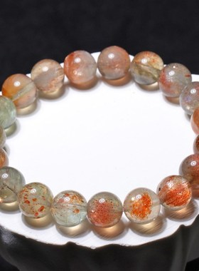 天然锦鲤共生阿鲁沙太阳石白水体水晶手链绿柱石金草莓晶饰品手串