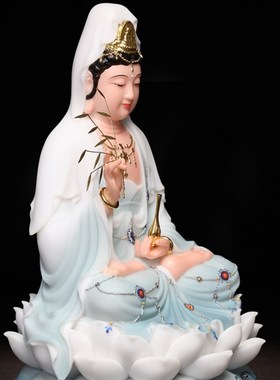 汉白玉观音菩萨家用坐莲观音佛像南海送子观世音娑婆三圣供奉家用