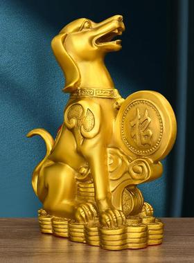 黄铜金钱元宝狗坐地生财狗风水狗摆件生肖狗补西北缺角守家招财