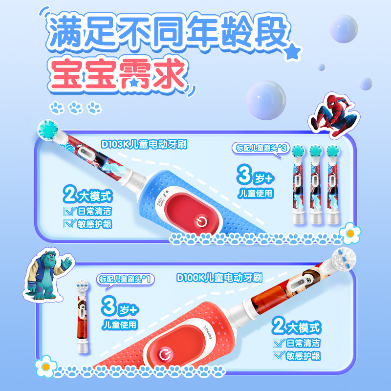 OralB/欧乐B儿童电动牙刷D100K软毛充电式D103K圆头3-6-12岁以上 - 图1