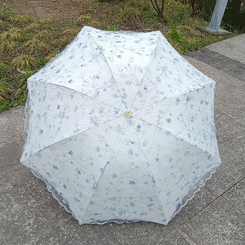 小清新太阳伞黑胶防晒防紫外线蕾丝遮阳女韩版双层折叠晴雨伞两用
