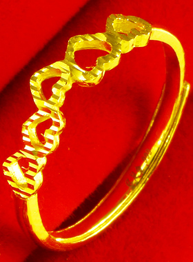 黄金戒指女款9999足金爱心形食指环纯金首饰真金心连心送女友