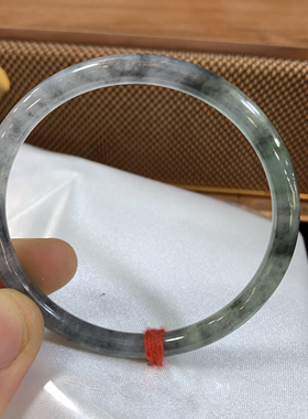 53圆条冰乌鸡翡翠手镯国风系列之水墨丹青天然缅甸A货正品玉镯