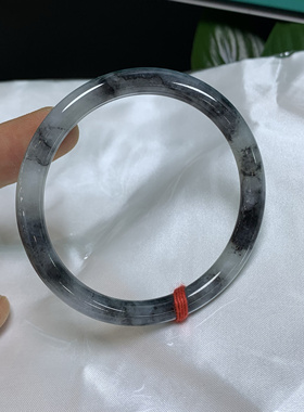 55圆条冰乌鸡翡翠手镯缅甸天然A货飘花意境玉镯国风系列水墨丹青