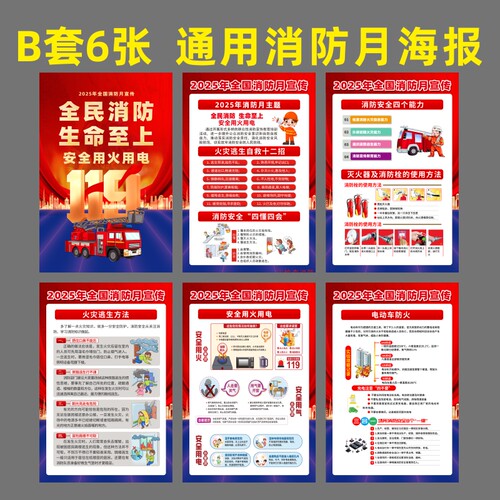 2025年消防月海报主题宣传贴企业工厂车间119消防日安全知识墙贴 - 图1