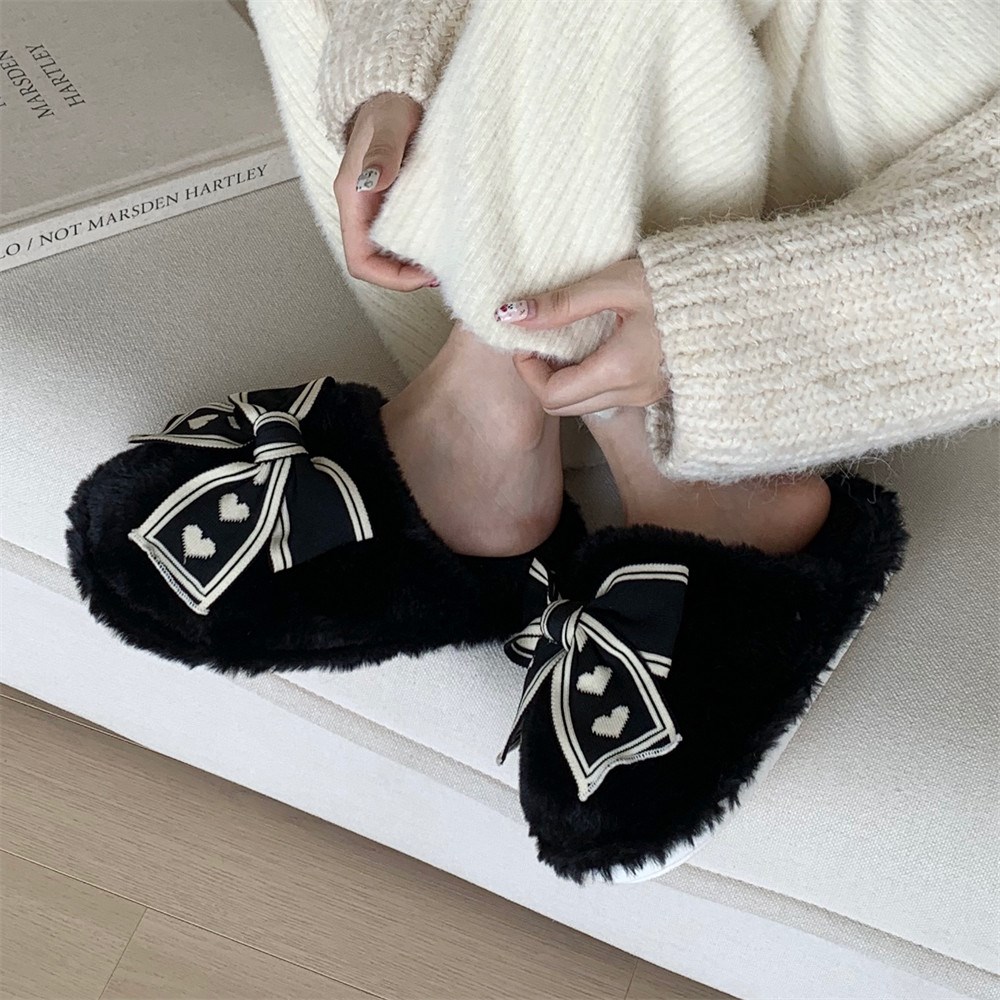 增高7cm小个子毛毛棉拖鞋女2024秋冬新款蝴蝶结百搭网红居家外穿 - 图3