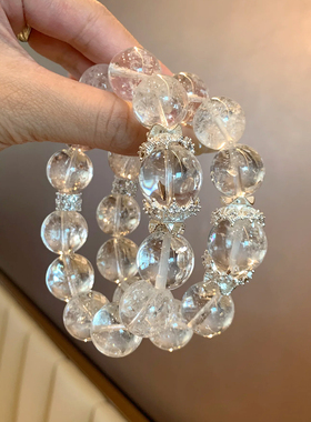天然白阿塞水晶白水晶爆闪水晶清冷高级感简约原创设计彩虹手串女