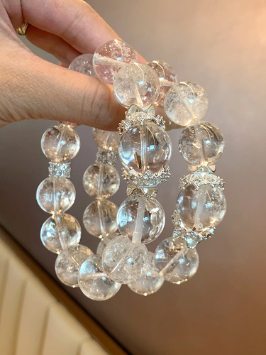 天然白阿塞水晶白水晶爆闪水晶清冷高级感简约原创设计彩虹手串女 - 图1