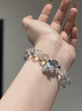 【蓝色人鱼恋】白水晶串珠手链女天然蓝色水晶球海蓝宝手串简约款