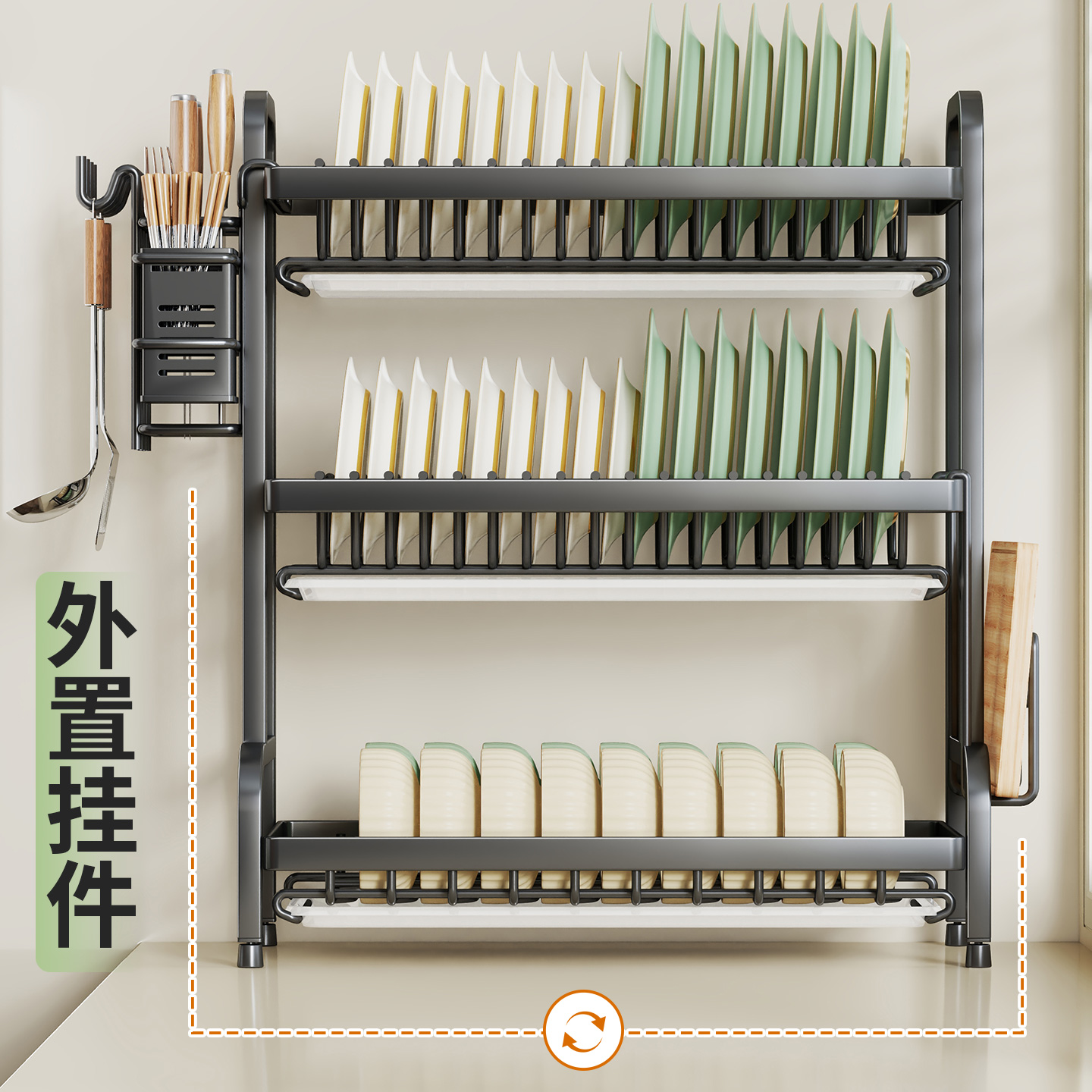 厨房碗碟收纳架碗架沥水架家用多功能碗盘筷子勺子刀叉漏勺收纳盒 - 图3