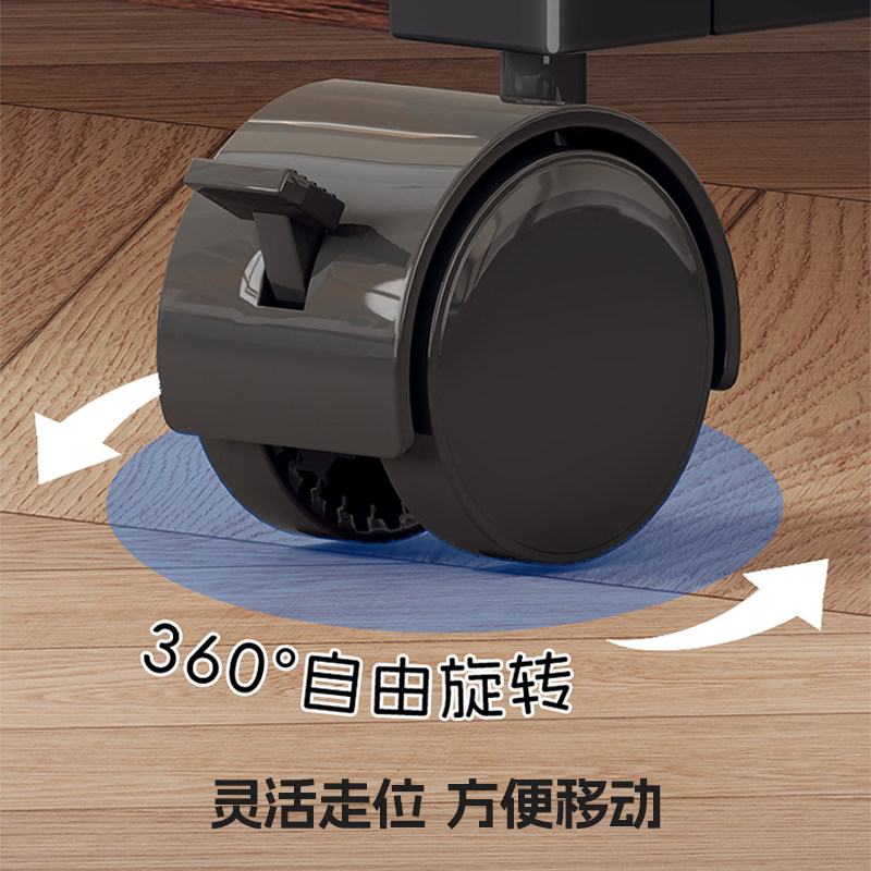 Floor-standing main case storage rack near the desk