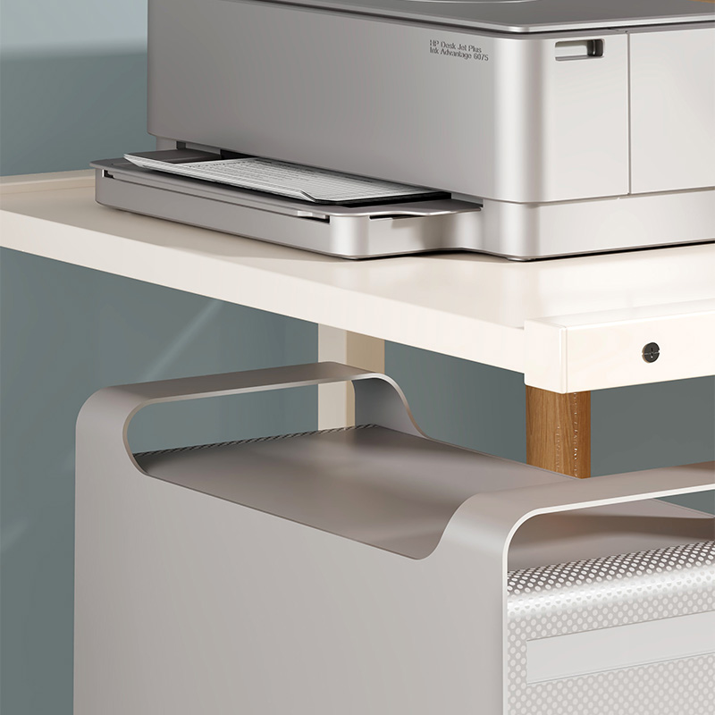 Floor-standing computer rack under desk