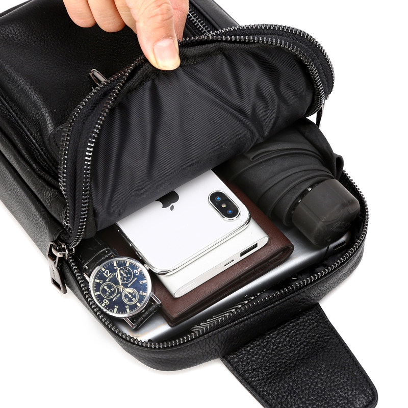 新款胸前包头层牛皮休闲斜跨斜挎包 法兰吉公鸡男士包袋