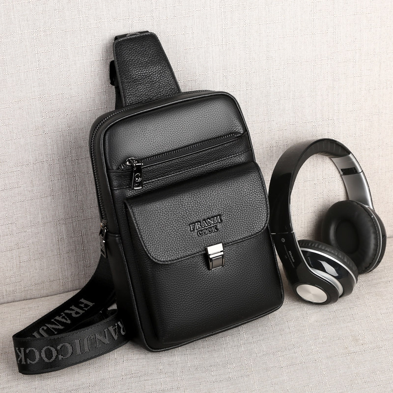 新款胸前包头层牛皮休闲斜跨斜挎包 法兰吉公鸡男士包袋