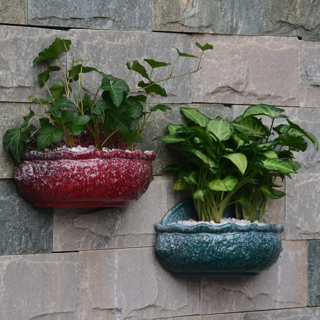Wall Mounted Flower Pot Ceramic Simple Balcony Wall Hanging Pot Hydroponic Green Radish Hanging Green Radish