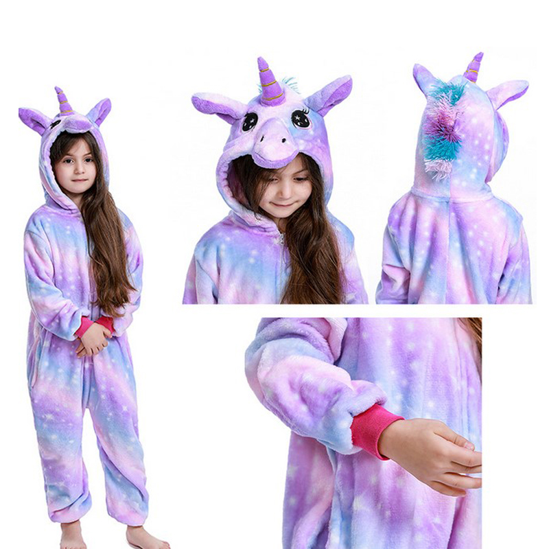 彩虹儿童卡通连体睡衣星空独角兽cos服装Rainbow Unicorn Pajamas