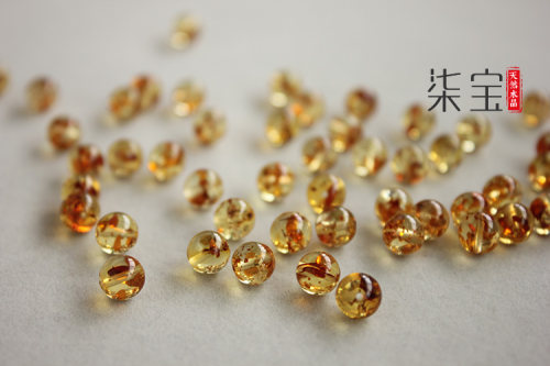 天然金花珀散珠圆珠单珠单颗手工材料花琥珀蜜蜡DIY108佛珠配件 - 图1