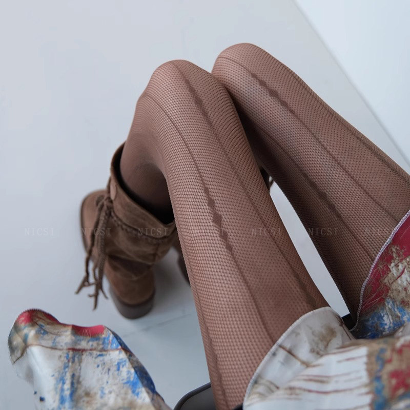 奈丝:几何线条渔网袜连裤打底袜废土风个性棕色镂空竖纹条纹甜辣,淘宝优惠券,粉丝福利购,淘宝优惠卷