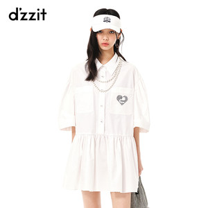 dzzit地素春夏专柜新款甜酷少女珠片绣衬衫连衣裙女