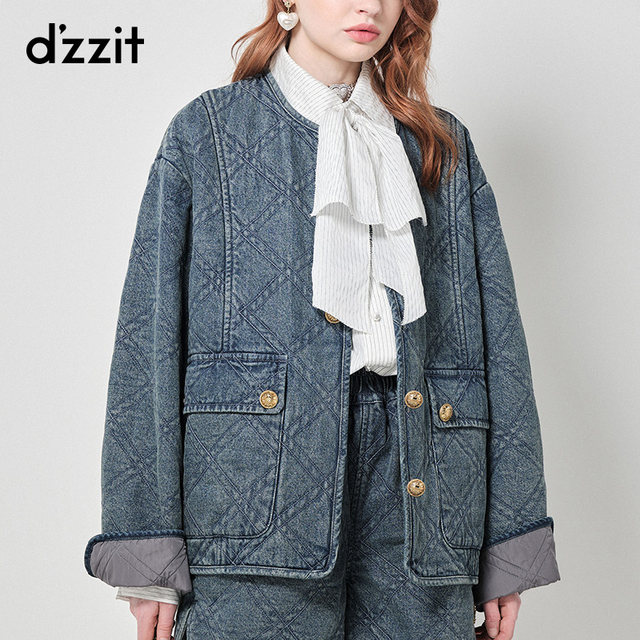 Zhou Dongyu ແບບດຽວກັນຂອງ dzzit denim quilted jacket ຝ້າຍດູໃບໄມ້ລົ່ນແລະລະດູຫນາວ counter ປຸ່ມໂລຫະ retro ໃຫມ່ສໍາລັບແມ່ຍິງ