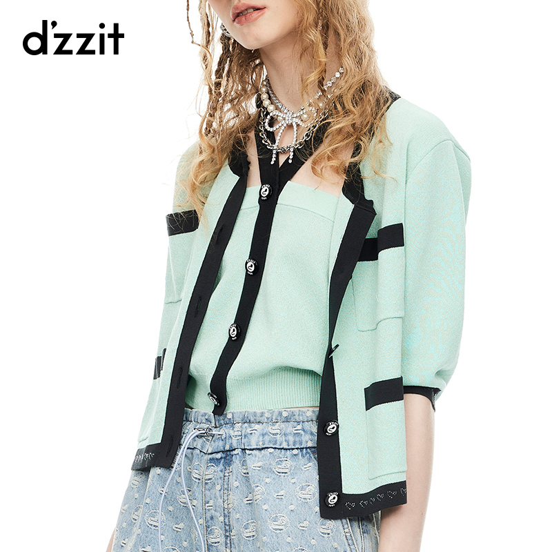 dzzit地素短外套2024夏季新款薄荷曼波绿小香风上衣女