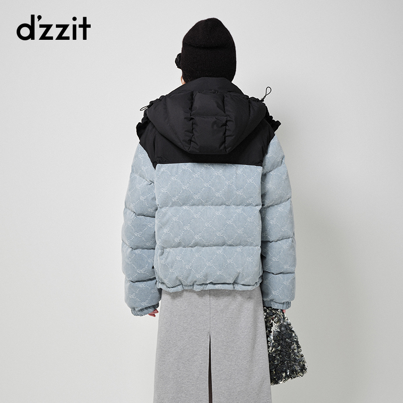 dzzit地素牛仔拼接羽绒服2023冬专柜新款蓝色复古丹宁户外工装风