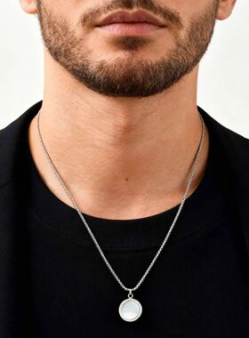Vnox Stainless Steel Shell Round Pendant Box Chain Necklace