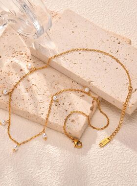 Peal Choke Necklace fo Women, 18K Gold Plated Stainless