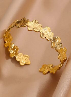 Stainless Steel Wide Bangles for Women Luxury Gold Color