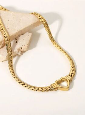 GANEMLY 316L Stainless Steel Hollow Heart Necklace