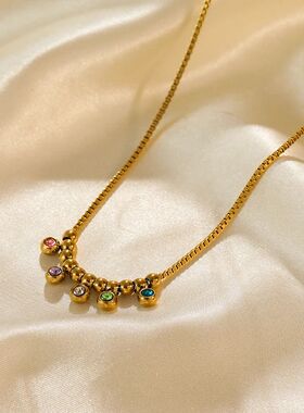 GANEMLY 316L Stainless Steel Colorful Beads Zircon Pendant