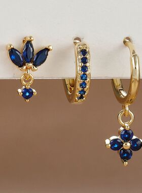 3PCSOrange Blue Zircon Hanging Earrings Set for Women