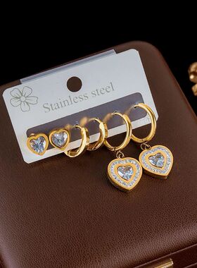 GANEMLY 316L Stainless Steel 3-Pair Metal Round Zircon