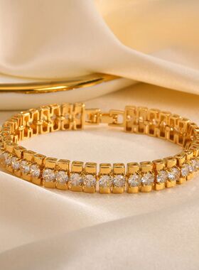 Papeclip Chain Bacelet 14K Gold Plated Cubic Ziconia Watch