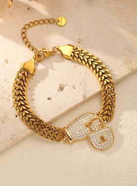 GANEMLY 316L Stainless Steel Lock Rhinestones Bracelet
