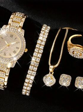 6PCS Women Watch Luxury Elegant Alloy Watch Crystal