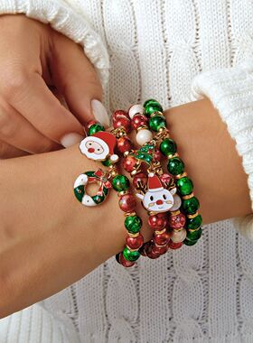 4Pcs/Set Coloful Beads Chistmas Bacelet Fo Women Xmas e