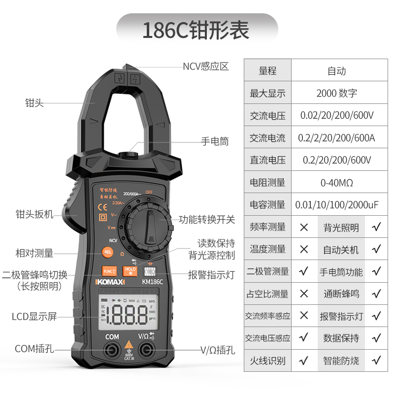 科麦斯高精度钳形表小型万用表全自动多功能钳型数字电流表钳流表 - 图1