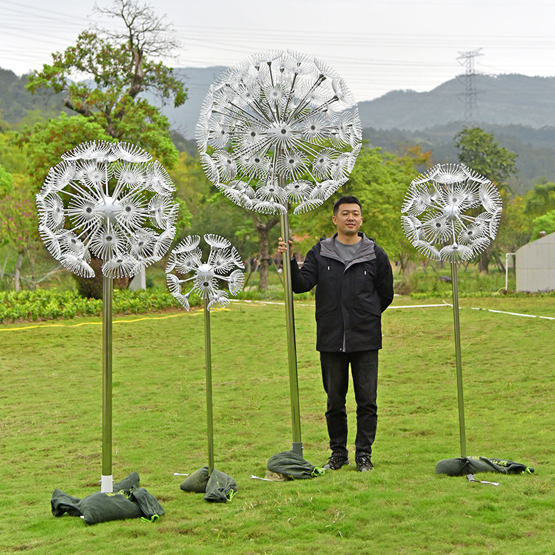 户外不锈钢蒲公英雕塑公园林景观镂空植物发光美陈装饰品摆件定制 - 图1