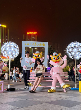 网红玻璃钢户外摆件卡通老虎