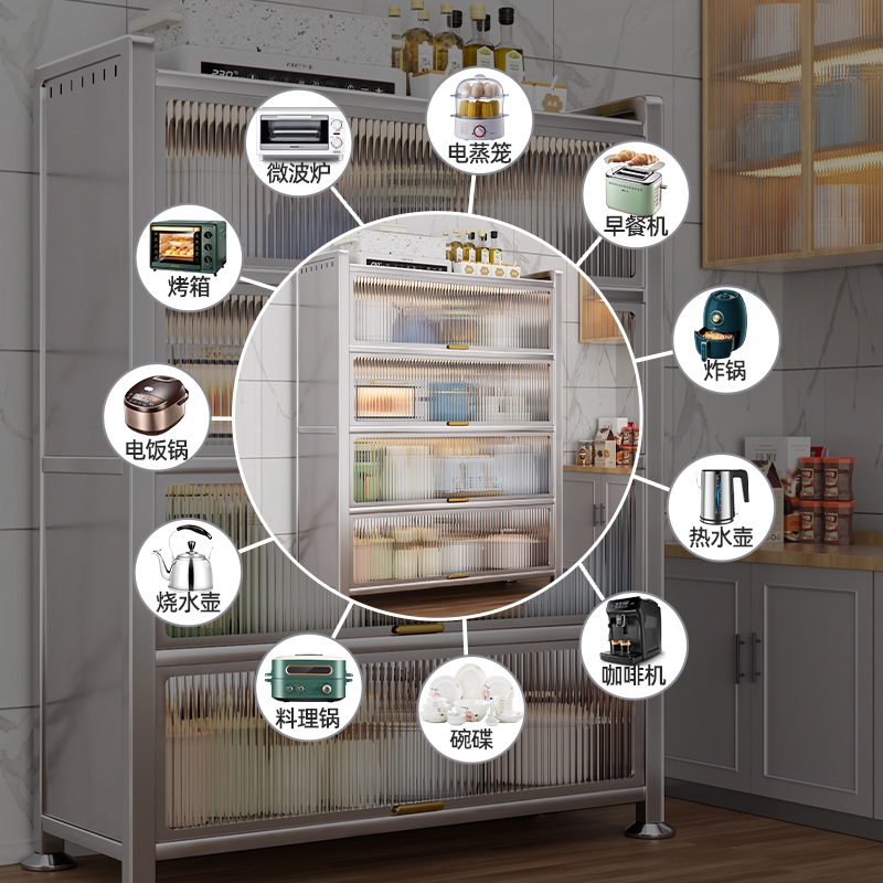 卡玫莱家用落地不锈钢储物柜电器收纳柜带门储物柜操作台餐边柜 - 图2