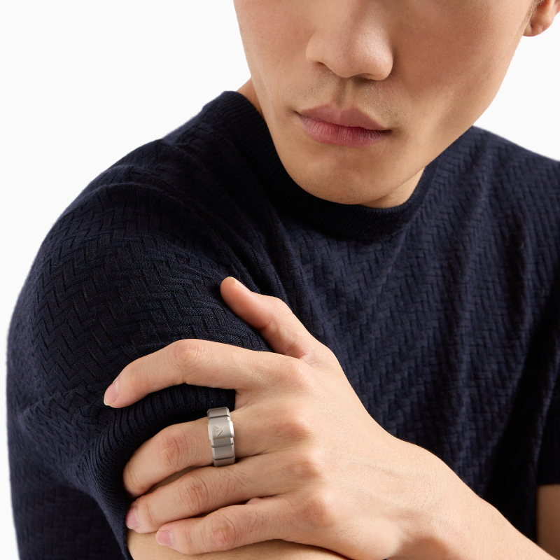 EMPORIO ARMANI/阿玛尼男士钢质竖条简约时尚素色哑光戒指官方 - 图0