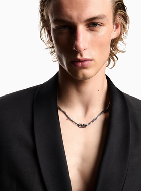阿玛尼男士双层链条鹰标密镶项链