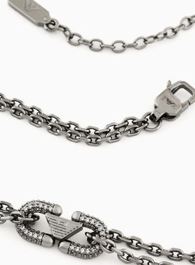 阿玛尼男士双层链条鹰标密镶项链