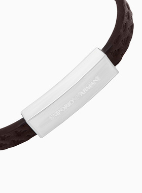 阿玛尼男士钢质皮革压花插扣手镯