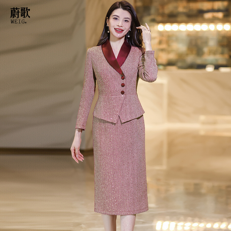 小香风连衣裙女冬新款喜婆婆喜妈妈高级感修身气质亮片职业包臀裙