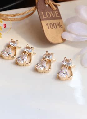 纯铜保色镶嵌锆石小猫吊饰 diy手工发簪步摇耳饰锁骨链饰品配件女