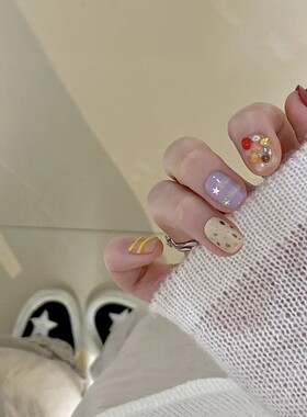 纯手工穿戴甲手绘多彩童趣涂鸦