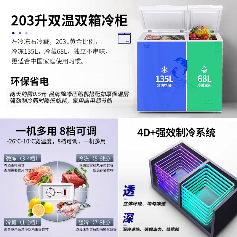 【送蒸锅】澳柯玛bcd-203cne双温冷柜 向达电器冷柜